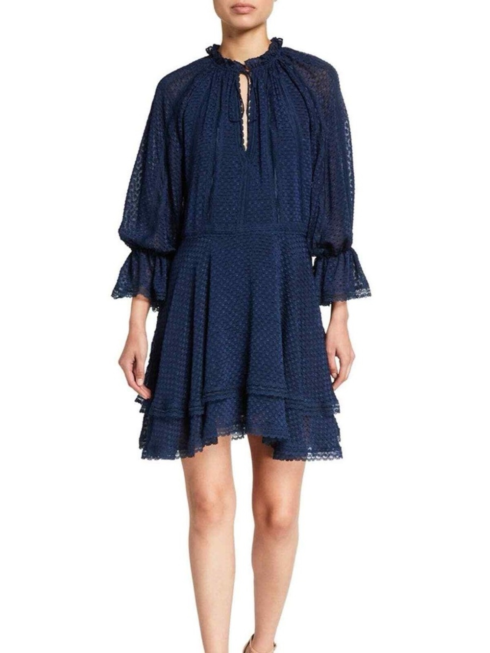 Alice + Olivia Navy Textured Ruffle Mini Dress